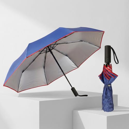 Image of Lifelong UV Umbrella with Novelty Carabiner Handle | 3-Fold Travel Umbrella for Rain | Windproof & Compact for Sun Protection | Auto Open & Close | 8 Ribs Men & Women (Black)