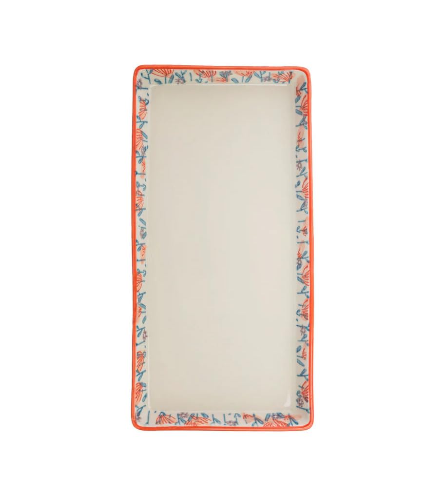 Tranquillo Rectangular Stoneware Bathroom Tray, Hand Printed, Ceramic Cosmetic Tray, Douceur Florale, 23 x 12 x 2.5 cm