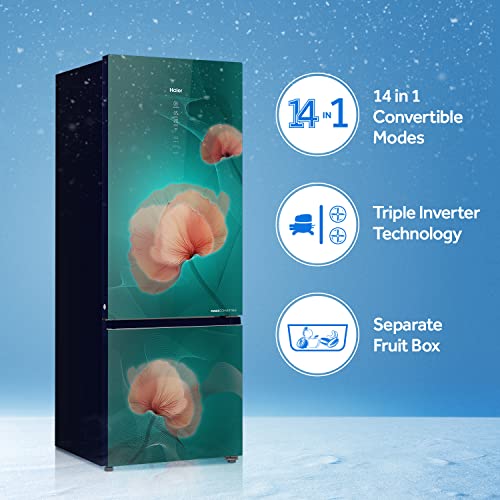 Haier 346 L 3 Star Double Door Bottom Mount Refrigerator(HRB-3664POG-E, Ocean Glass,Glass Door, Convertible, 2022 Model) - Image 4