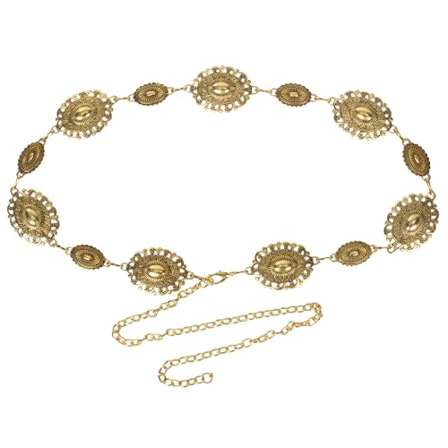 Women-Western-Oval-Concho Chain-Belt - Adjustable-Boho-Metal-Waist Chain-Belt-Country-Cowgirls Belts for Dress Jeans