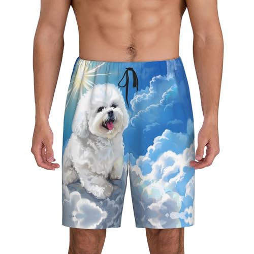 VOSERY mens pajama pants - Cute Cloud Bichon Frise Comfy Sleep Shorts Mens Pajama shorts, mens lounge shorts pj pants3