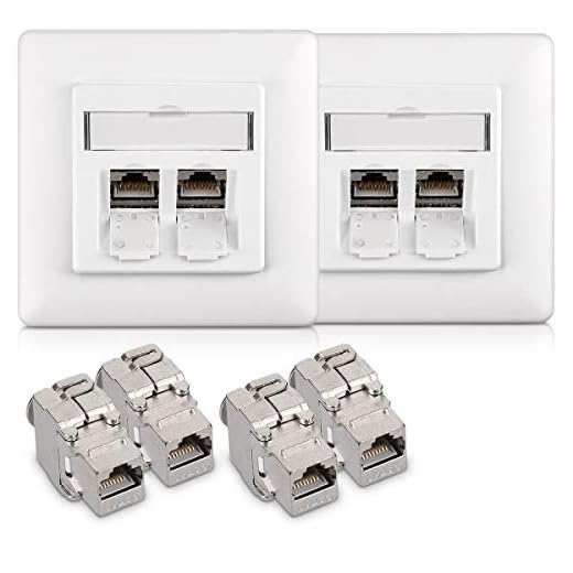 kwmobile Keystone Dose Modul Set - 4X Keystone Modul 2X Netzwerkdose CAT 6A Kabel - 10Gibt/s geschirmt Metall Gehäuse RJ45 Schnappverschluss