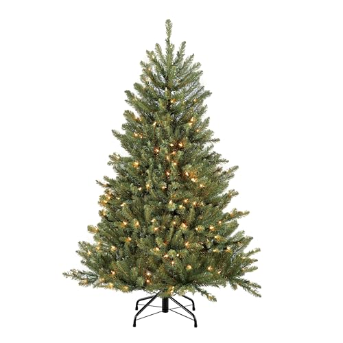 Puleo International 4.5ft Pre-Lit Full Fraser Fir Artificial Christmas Tree with 250 Clear Lights, 761 Realistic Dense Branch Tips, Easy Setup Artificial Trees with Sturdy Metal Stand
