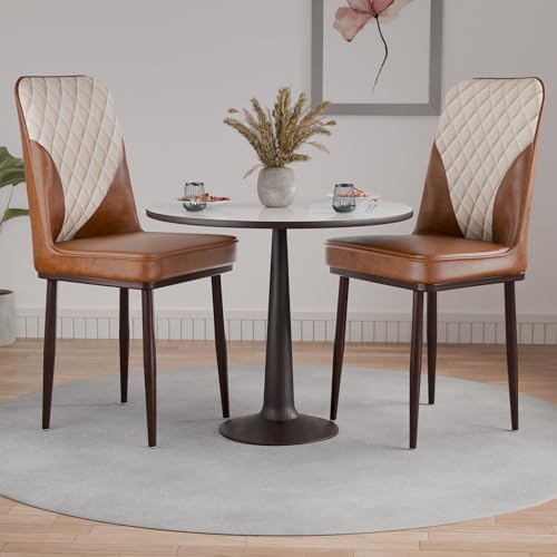 Image of IKON Leatherette Dining Chair with Cushioned Seat & Metal Legs | Premium Accent Chair for Living Room, Bedroom & Balcony | D.I.Y (Saddle Cream)