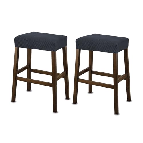 Image of NeColorLife Rectangle Bar Stool Covers Waterproof,Dark Gray,2 Pack | Stretch Saddle Seat Covers for Counter Height, Kitchen Island, and Vanity Bar Stools, Protecting Seats from Daily Wear