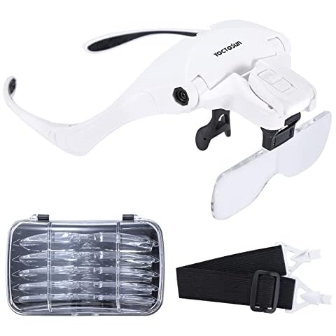 YOCTOSUN Head Magnifying Visor with 4 LED Lights and 5 Detachable Lenses 1X, 1.5X, 2X, 2.5X 3.5X - Hands-Free Headband Magnifier Glass for Jewelry, Arts, Crafts and Close Work Cover