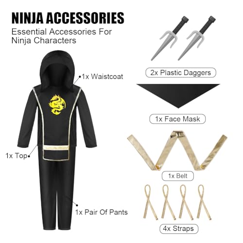 AOOWU Black Ninja Costume for Kids Deluxe Set including Foam Accessories, Kung Fu Outfit for Halloween Christmas, Dress Up - Image 4