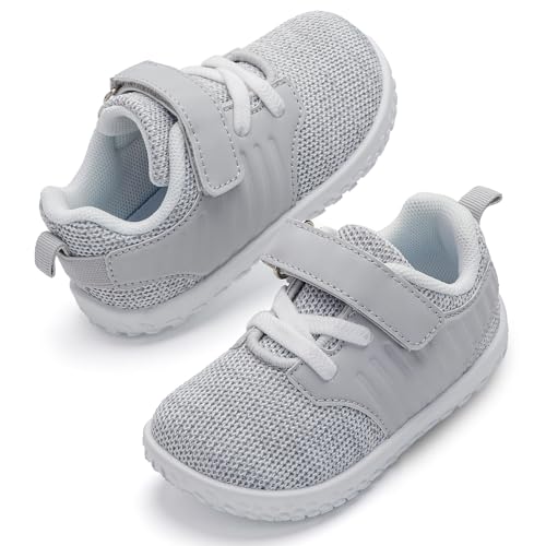HIITAVE Toddler Sneakers Boys Grils Wide Width Lightweight Sports Shoes for Running Casual School Minimalist Barefoot Shoes Light Gray 4 Infant US