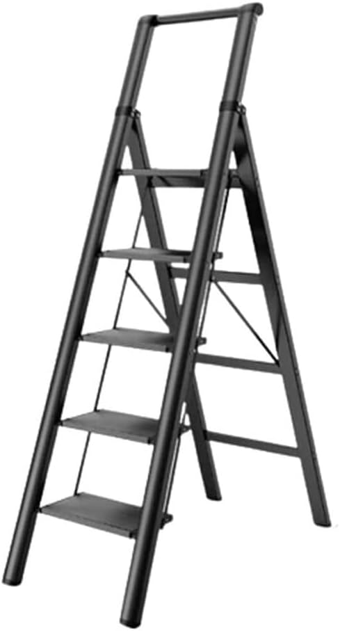 Step Ladder Folding Ladder with Wide Band Pedals and Handle Aluminum Telescoping Ladders Home Step Ladders Folding Ladder Telescopic Ladder(Color:Svart,Size:5 Step)