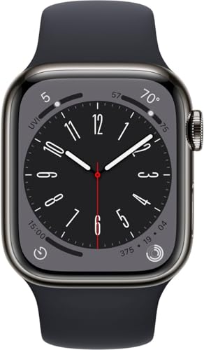 Apple Watch Series 8 GPS + Cellular 41mm in Graphite Stainless Steel with Midnight Sport Band - Renewed Premium Smartwatch