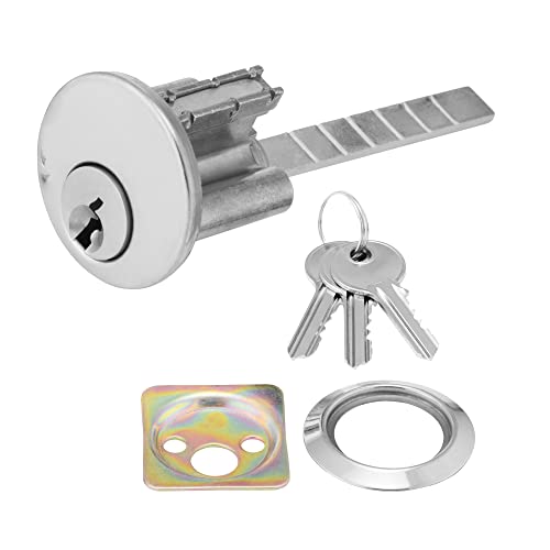 XFORT Polished Chrome Rim Cylinder, Security 5 Pin Rim Cylinder Door Lock Complete with Components of Three Keys, Trim Ring and Shim