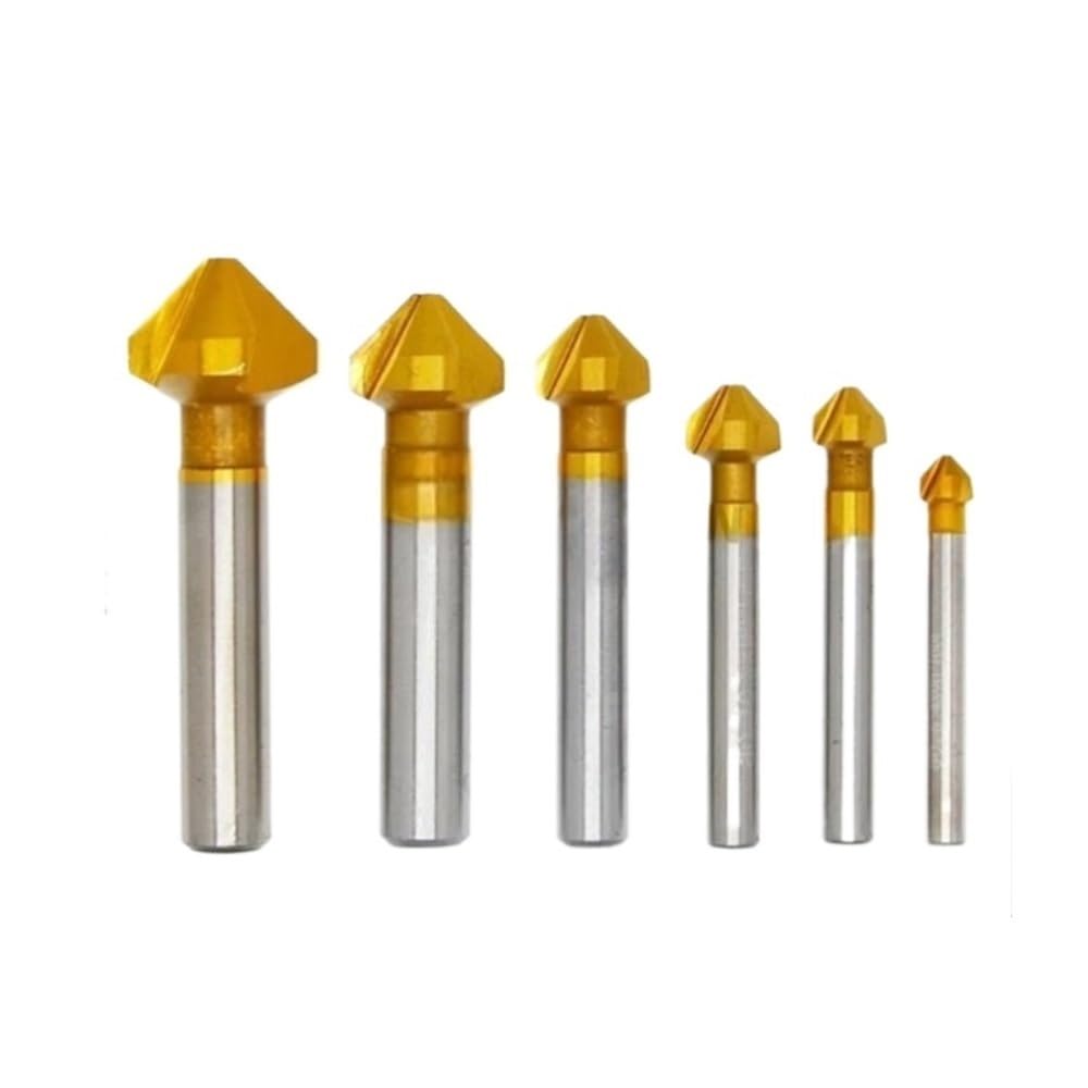Herramienta para trabajar metales 6 fresas de biselado HSS/HSS-coat 90 grados, fresa 3 flautas, herramientas broca avellanada(Silver)