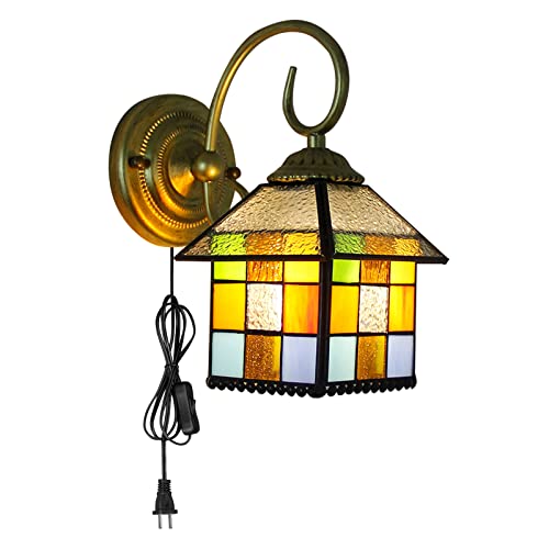 Image of Kiven Wall lamp E26 1-Light Plug-in Bulb not Included Wall Sconce Glass Shade 6 Foot Black Cord(BD0518)