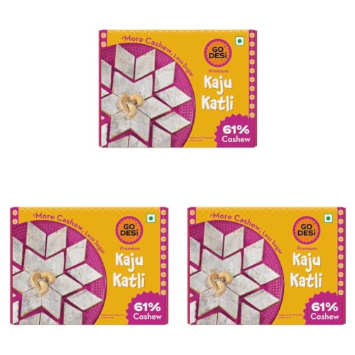 Image of GO DESi Premium Kaju Katli - 180 grams | 61% Cashews | More Cashews, Less Sugar | Sweets | (Pack of 3)