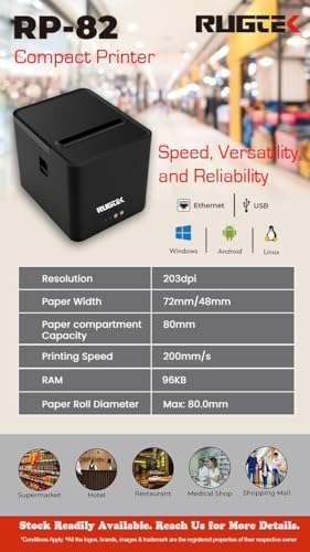 Image of Rugtek Rp 82 Compact UE Thermal Receipt Printer (USB+Enthernet)