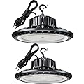 UFO LED High Bay Light 150W 5000K, High Bay LED Lights 21,000LM(600W MH/HPS Eqv.),UFO Lamp with Plug, Hanging Hook, Safe Rope, Lighting Fixtures for Warehouse Shop Factory Garage Gym Barn?2 Pack?