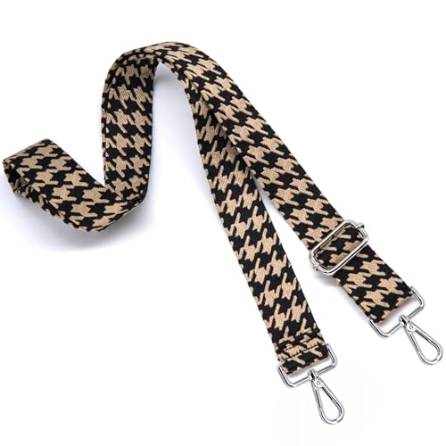 Image of S&loyoe Silver bucklePurse Straps Replacement Crossbody Bag Strap Adjustable Wide Guitar Straps for Handbags 1.5inch (Houndstooth black kakhi silver)