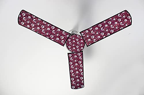 Image of Stylista Waterproof & Dustproof Three Blade Ceiling Fan Cover with attachable Enclosure Set of 2 Fan Covers Floral Pattern Magenta