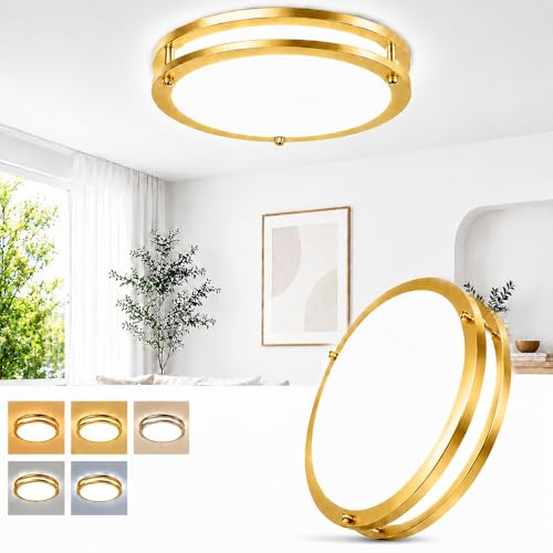 Image of 13Inch 36W Gold Modern Dimmable LED Ceiling Light Fixtures, 1-Pack 3600lm Super Bright Flush Mount Ceiling Lights, 2700K /3000K /4000K /5000K /6500K Adjustable Ceiling Lamps for Bathroom Bedroom Kitchen
