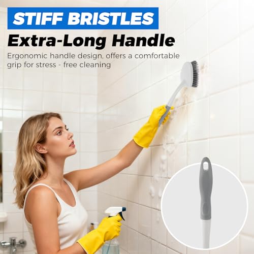 3 Pack Heavy Duty Scrub Brush Set for Household Use, Long Scrub Brush, Handheld Scrub Brush, and Crevice Brush with a Scraper Head for Cleaning Bathroom, Tile, Grout, Tub, Floor, Sink - Image 6