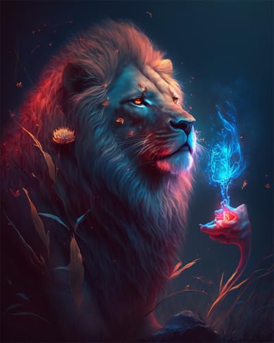 Broderie de perles lion fantastique pour décoration murale salon