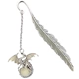 Vintage Feather Dragon Metal Bookmark, Glow in The Dark Dragon Gift, Fantasy Bookmark Gifts, Cool for Women Men, Reading Lovers (Antique Silver Dragon)