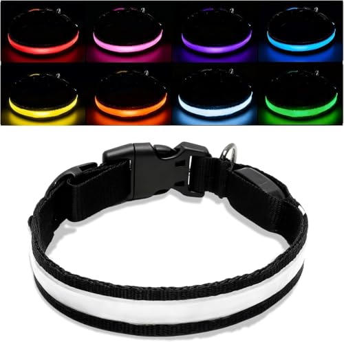 TNSLAND Collier Lumineux Chien LED Rechargeable, Collier Chien Étanche Réglable Multicolore avec 3 Modes (Clignotant Rapide, Lent, Dégradé 7 Couleurs),...