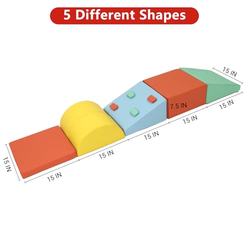 Image of GarveeLife Foam Climbing Blocks for Toddlers, Waterproof Toddler Climbing Toys, Baby Jungle Gym Indoor Lightweight, Easy to Clean Foam Play Gym 5PCS