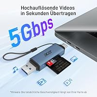acer SD Kartenleser, Dual USB 3.0 USB C Stecker Kartenlesegerät, Aluminium OTG Adapter SD Card Reader Speicherkartenleser für SD/Micro SD/TF/SDHC/SDXC, iPhone 15-16/Android/Windows/macOS usw.-Blau – Ansicht 2