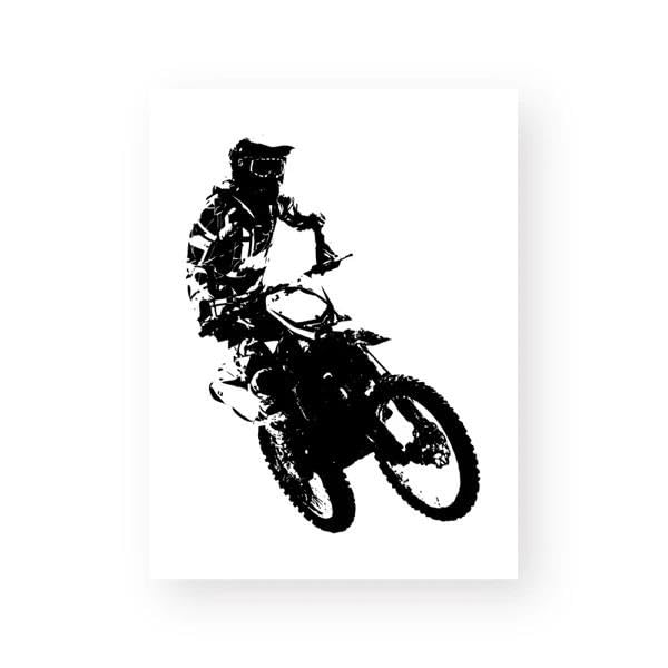 Tableau motocross sur toile moderne affiche noire et blanche 30x42