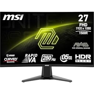 MSI MAG 276CXF, 27″ Curve Gaming Monitor 1500R, 1920 x 1080 (FHD), 0.5ms Rapid VA, 280Hz, FreeSync Premium, HDMI, Displayport, Tilt, HDR Ready