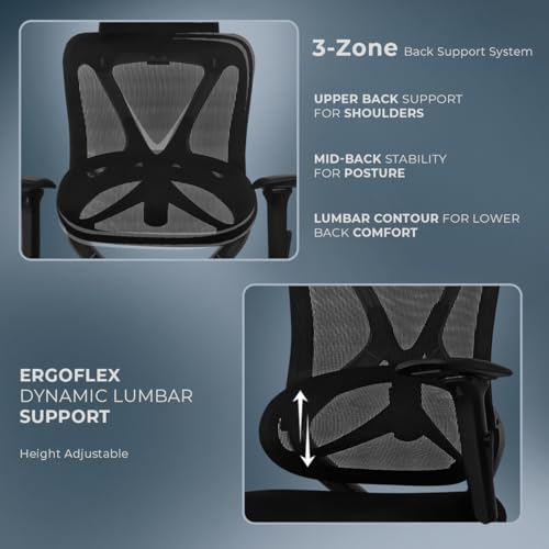 Image of Kepler Brooks Vogue Pro Premium Office Chair for Work | 3-Yr Warranty | Ergonomic Office Chair, Study Chair, 2D Headrest, 3D Arms, Multi Lock Seat Slider with Legrest, Heavy Duty Metal Base (Black)