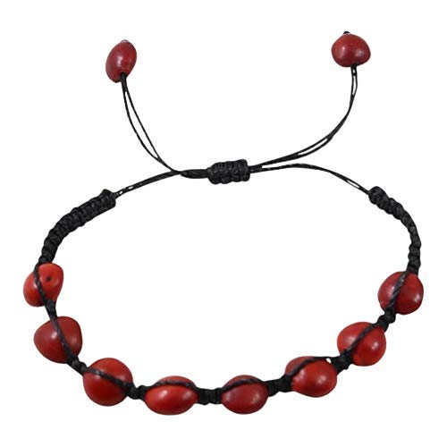 Image of EVELYN BROOKS Adjustable Macrame Ethnic Unisex Good Luck Bracelet w /Meaningful Good Luck Huayruro Seed Beads - Great gifts for HIM & for HER