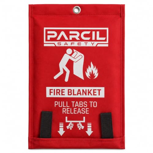 Image of Parcil Distribution PD-452 Emergency Fire Blanket Car Emergency Kit Fire Extinguisher for Home & Kitchen, Woven Fiberglass Household Essentials, Chemical Free, No Mess, Heat Resistant Blanket, Large