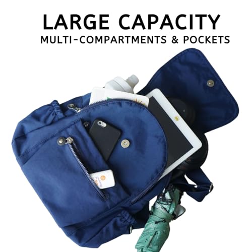Women's Casual Backpack, Lightweight Nylon Daypack, Travel Mini Shoulder Bag (Navy Blue)4