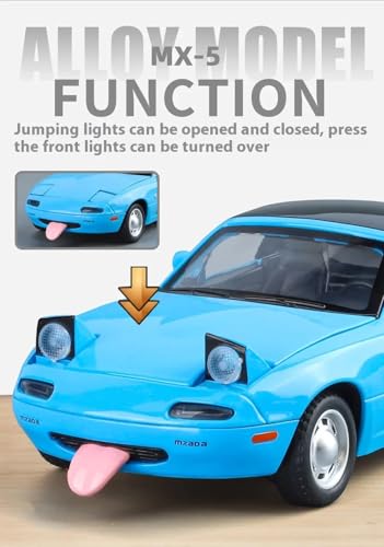 Image of 1:24 Mazda Miata MX-5 Diecast Model Car - Pull Back Metal Sports Toy Car with Light & Sound, Openable Doors - Collectible Toy Gift for Kids & Adults (Blue)