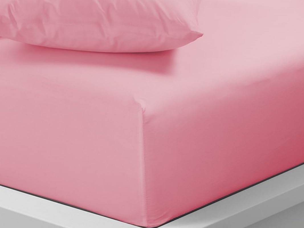 Fitted Sheet 40cm Extra Deep Pocket Pink Pillow Pair Easy Care Poly Cotton, Soft, Wrinkle-Free (PP pink)