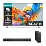 Hisense 55" ULED Mini-LED 4K 2023 55U62KQ, Smart TV VIDAA U6, Dolby Vision, HDR 10 + 4K HS2100 Soundbar 2.1, 240W, Subwoofer Sottile Esterno wireless