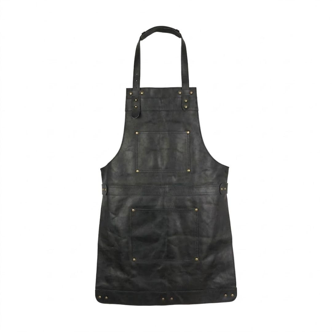 Full Grain Leather Apron Butcher, Cook, BBQ, Cooking, Wood work, Cheff, BBq Grill Gift Apron (Black-747)
