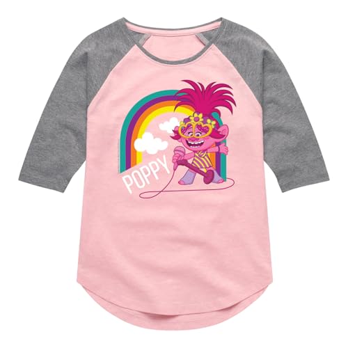 HYBRID APPAREL Trolls - Poppy Singing - Toddler & Youth Girls Raglan Graphic T-Shirt