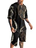  seiveini Ensemble de Survêtement D\'été 2 Pièces pour Homme T-shirt à Manches Courtes + Short Bermuda Décontracté Tenue de Sport Taille Élastique à Séchage Rapide Tenue Décontractée G Noir M