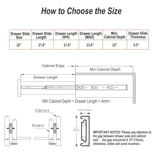 OCG Soft Close Drawer Slides 22 Inch (5 Pairs), Full Extension Ball Bearing Side Mount Drawer Slides for Cabinets with Face Frame, with Rear Mounting Brackets - Thumbnail 5