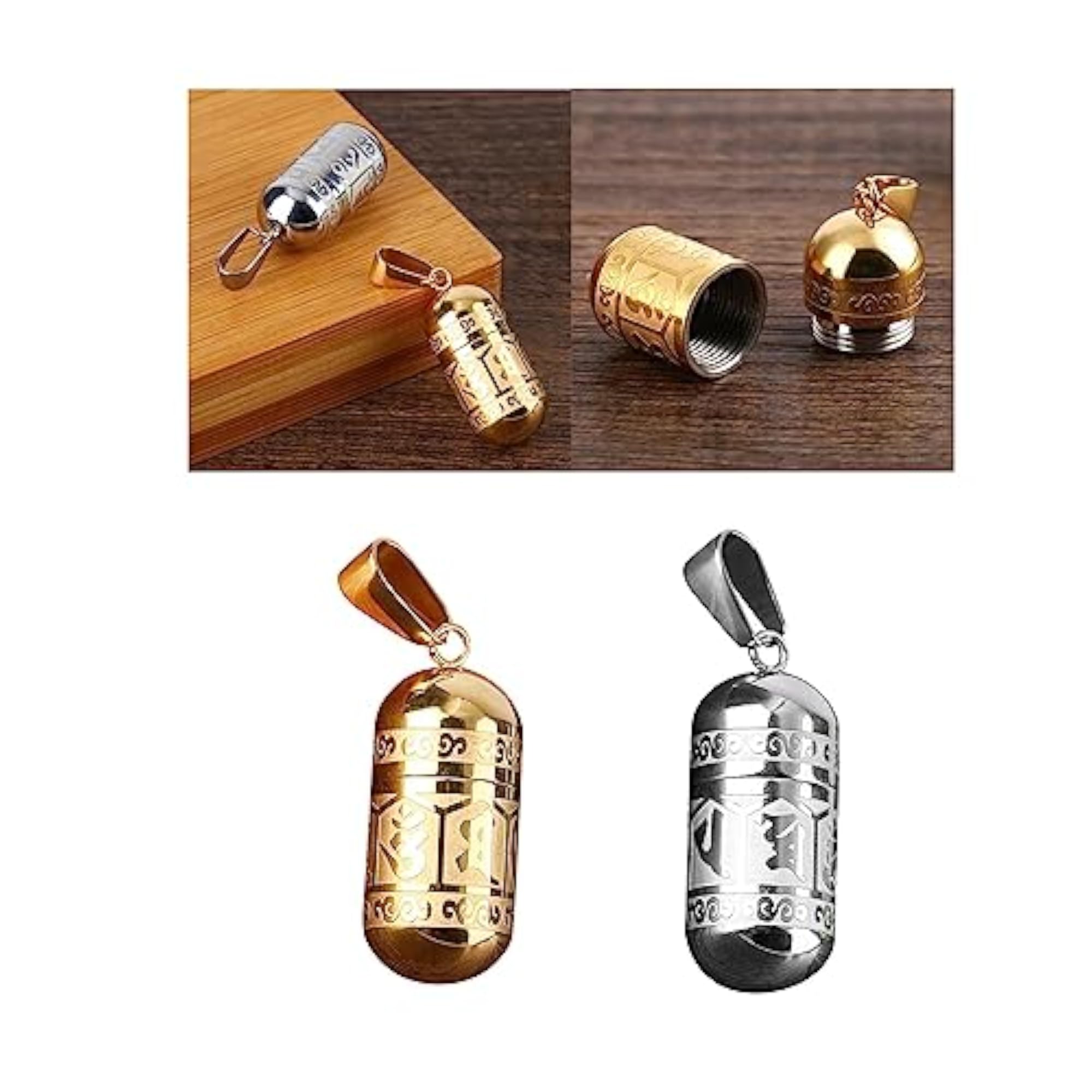 Gold Urn Pendant Engraved Openable Perfume Bottle Memorial Charm