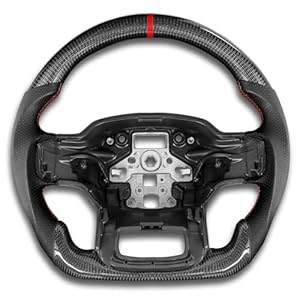 TESFEEL Carbon Fiber Steering Wheel for Ford F150 Raptor 2021-2023 D-shaped Flat-bottom Steering Wheel Preforated Leather Grip Hand-Stitched Compatible with F150&Compatible with Raptor