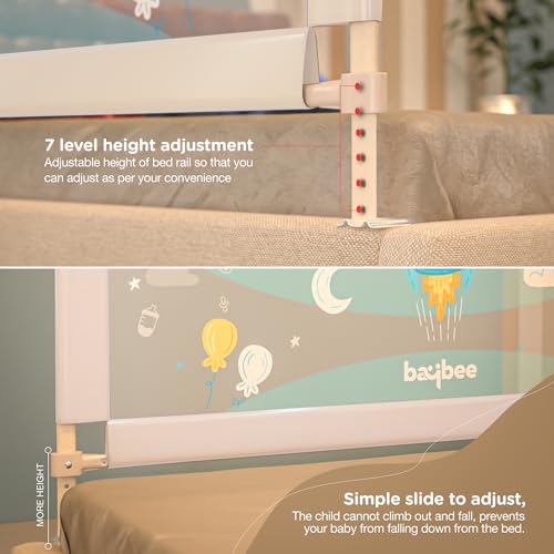 Image of Baybee Bed Rail Guard Barrier for Baby Portable Safety Adjustable Height Falling Protector Fence Foldable Safeguard Bed Rails Single Side Bed for Newborn Toddler Kids Pack of 1 (Beige, 180x63 cm)