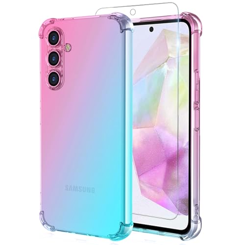 Osophter for Galaxy A36 5G Case: Women Girls with Screen Protector Reinforced Corners TPU Shock-Absorption Flexible Gradient Color for Samsung Galaxy A36 Phone Case Cover(Pink Teal)
