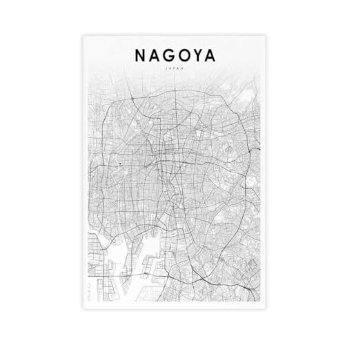 Carte du Japon de Nagoya impression sur toile grand format pour déco murale