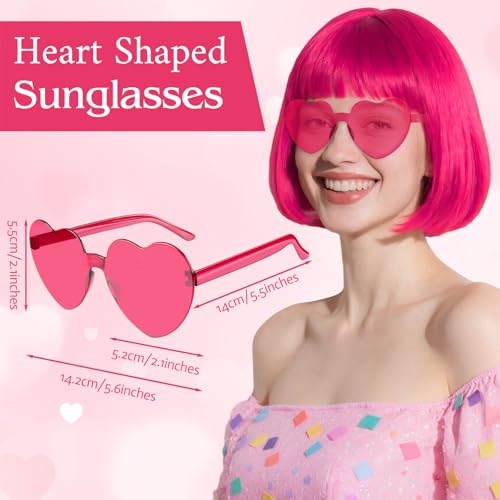 PLULON Hot Pink-Color Bob Wig with Heart Sunglasses Neon Colored Party Wig