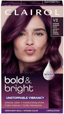 Clairol Bold & Bright Permanent Hair Dye, V3 Intense Passion Plum Hair Color, Pack of 1