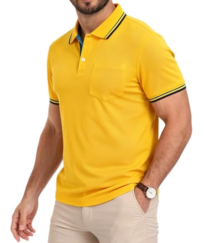 Camisetas polo para hombre de SECOOD, camisa casual de manga corta con cuello y bolsillo, transpirable y secado rápido, ideal para golf
